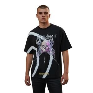 BLDG4 CLIENTELE black Cotton T-Shirt with Skull Design Size 2X
